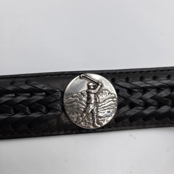 BRIGHTON ONYX Leather Belt Golf Mens Silver Buckle Western Style Size 36 Black - Picture 10 of 13